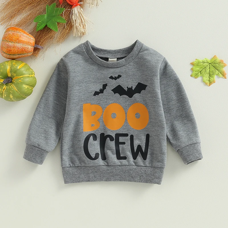 2023-06-25 Lioraitiin 0-4Years Boys Girl Sweatshirt Long Sleeve Crew Neck Letters Bat Print Hoodie Pullover Halloween Clothes