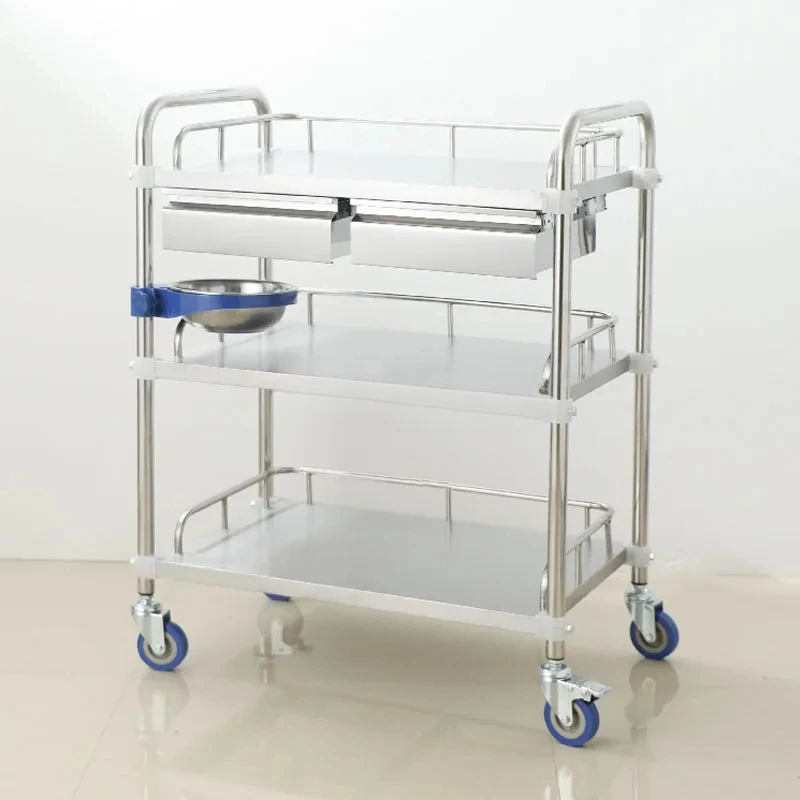 Nordic Stainless Steel Salon Trolley Barber Shop Medical Tool Trolley Minimalist Salon Furniture Hospital Mobile Storage Trolley