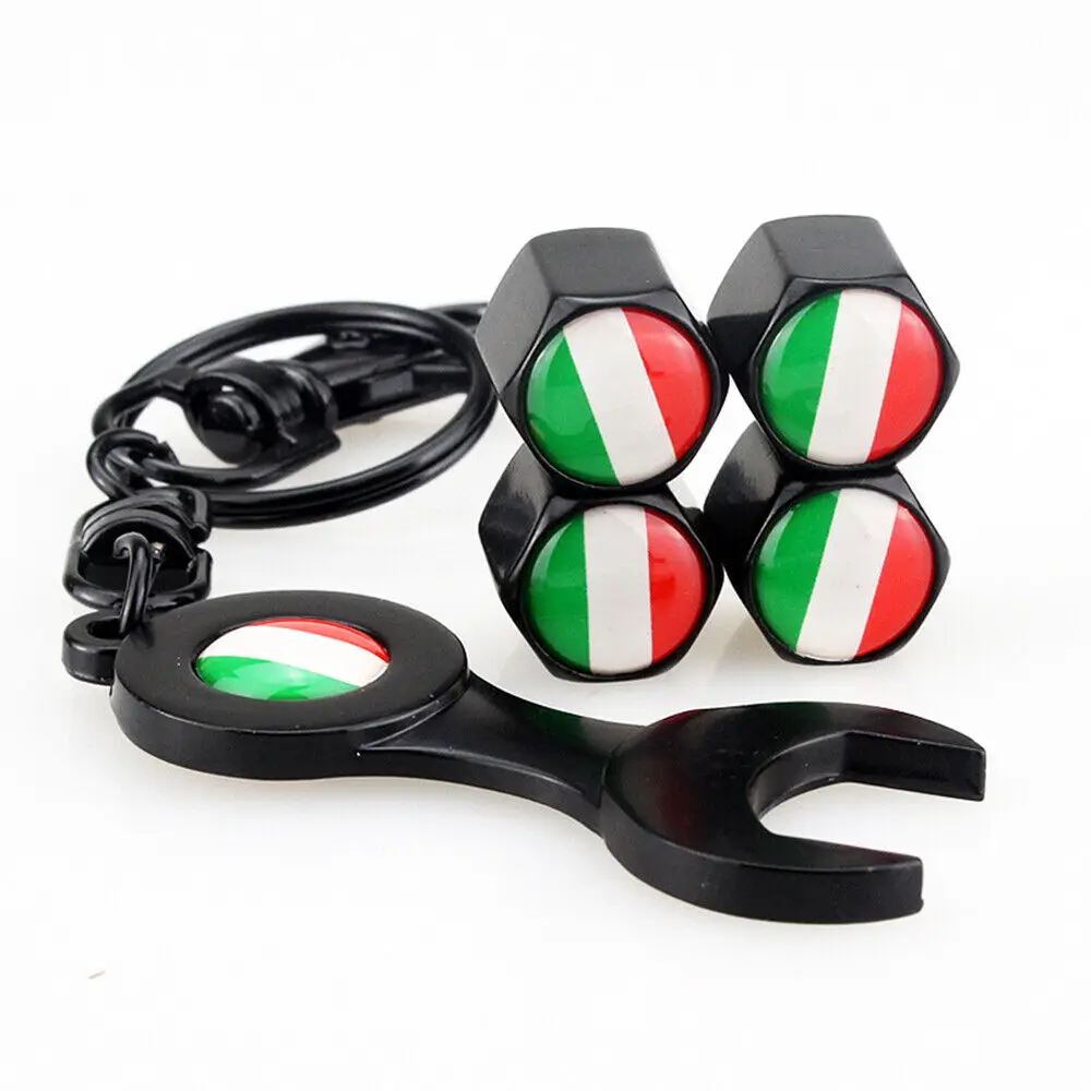 

5pcs Black Italy Flag KeyChain Key Ring Car Tire Air Valve Stem Caps Universal Accessories