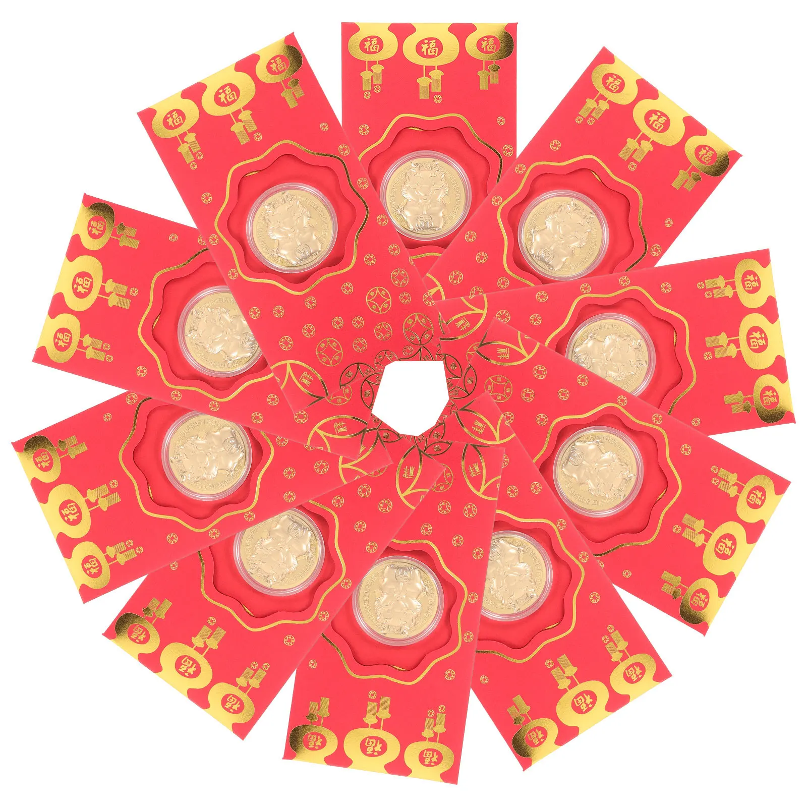 10Pcs Red Envelope Dragon Coin Design Chinese New Year Red Packets Spring Festival Money Pouch 2024 Lucky Packet