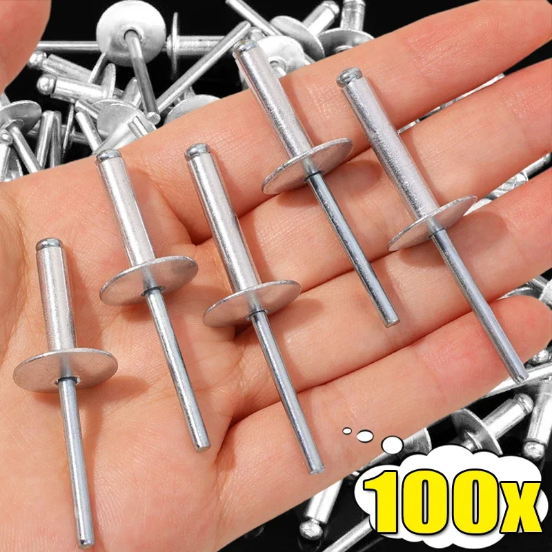 100/20pcs Large Flange Blind Rivets Aluminum Pop Blind Rivet Assortment Kit Screw Nails Duct Boat Rivet Fastener Home Hardware