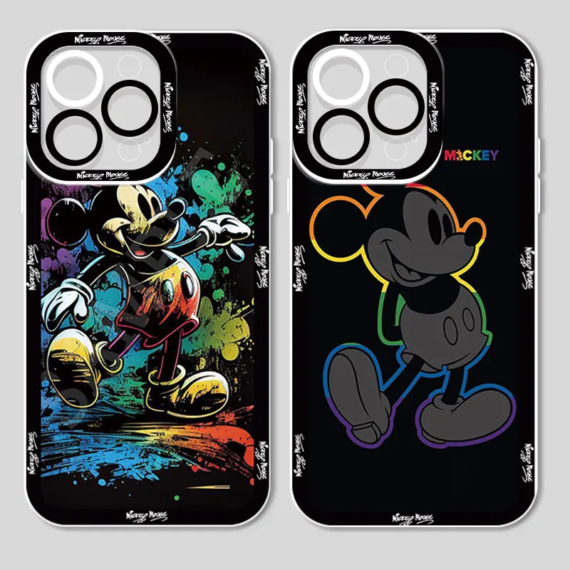 Disney Mickey Mouse Cut For iPhone 15 14 13 12 mini 11 Pro Max 8 7 Plus XR XS X Angel Eyes Liquid Silicon Phone Case