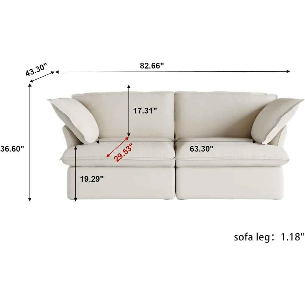 Cloud Modular Sectional Couch, Love Seat Sofas, Cushion Covers Removable, Comfy Convertible Sectional Couches, Two Corners Sofa