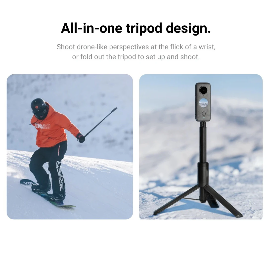 Vara Selfie Insta360 X4 e Tripé Extensível, 2 em 1, Compatível com Insta360 X4, X3 Ace Pro, GoPro 12, 11, 10, DJI Action 4, 3