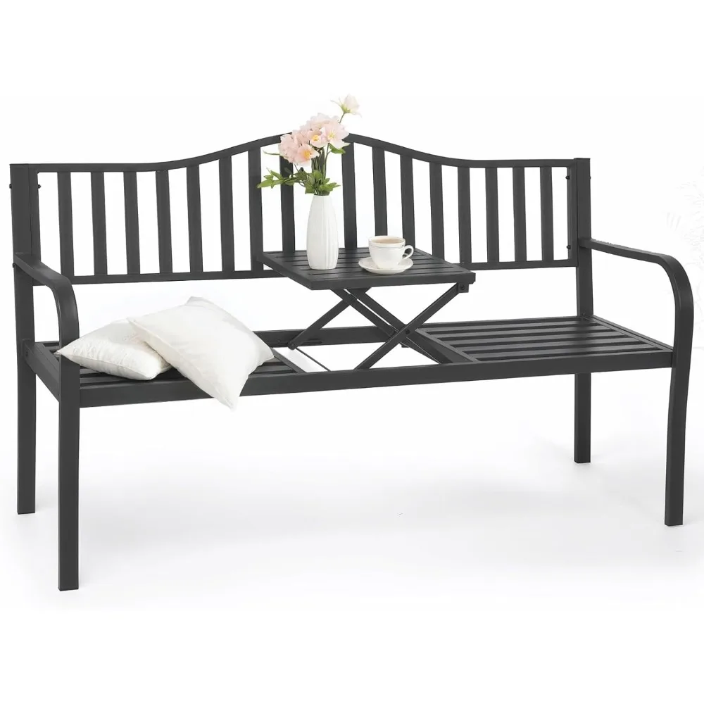 

Outdoor Metal Garden Benchs Benchs with Built in Table Park Bench, Outside Bench Weather Proof Front Porch Bench