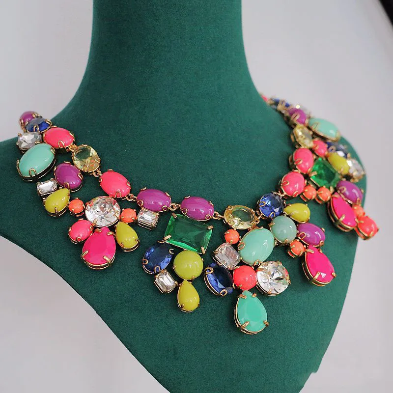 Vintage Chunky Colorful Beads Statement Choker Necklace For Women Jewelry Runway Party T Show Fancy Trendy Boho INS Japan