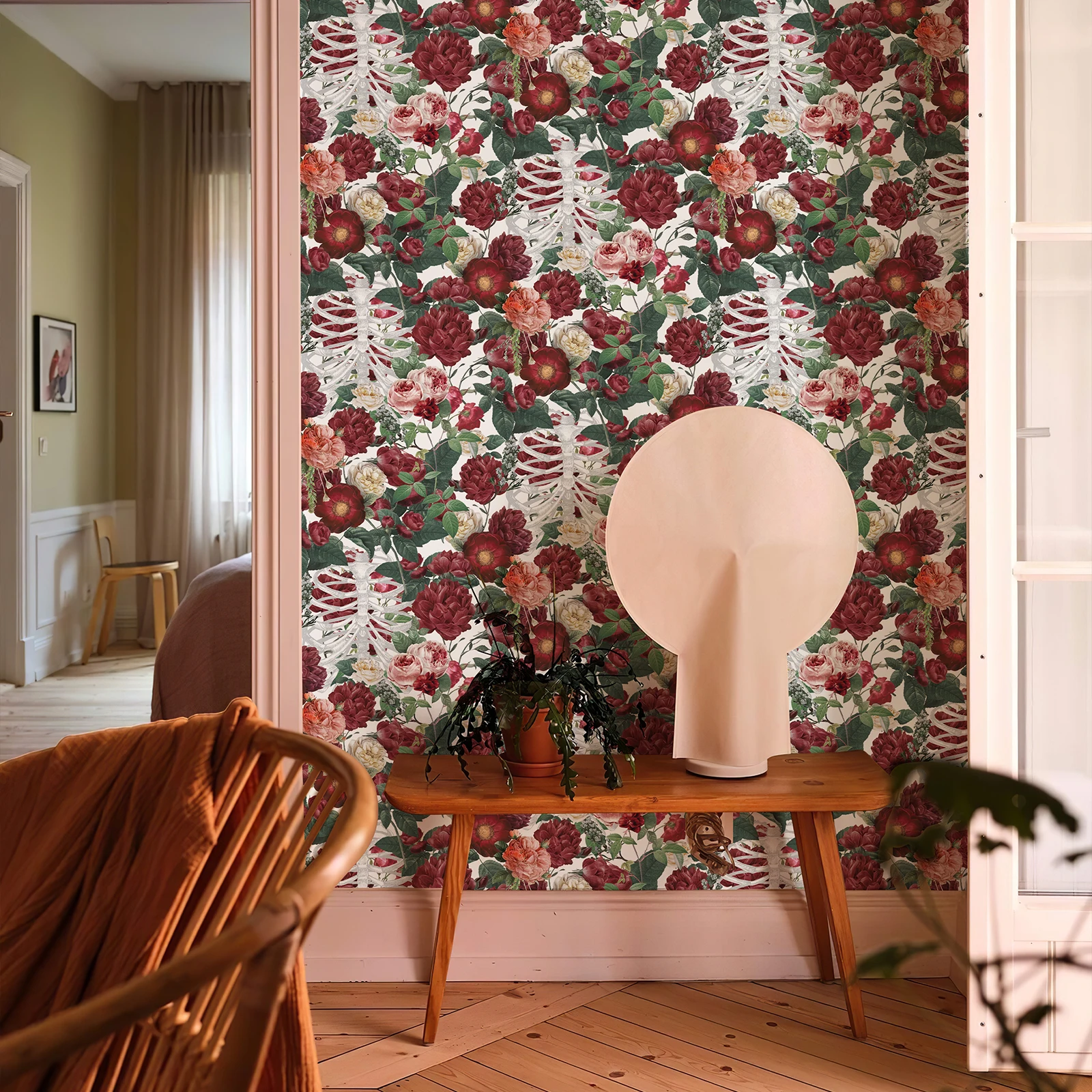 Fresh Red Flower Self-adhesive Wallpaper PVC Waterproof Peel And Stick Furniture Cabinet Watercolor Vinyl Floral Wallpaper