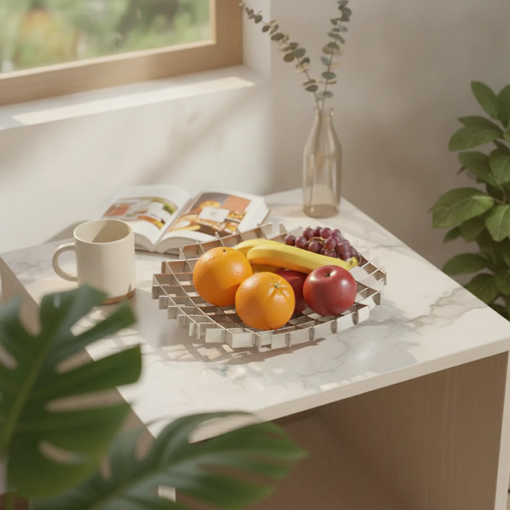 Metal Fruit Tray Round Stainless Steel Fruit Bowl Kitchen Organizer Sleek Storage Holder Silver for Dining Table
