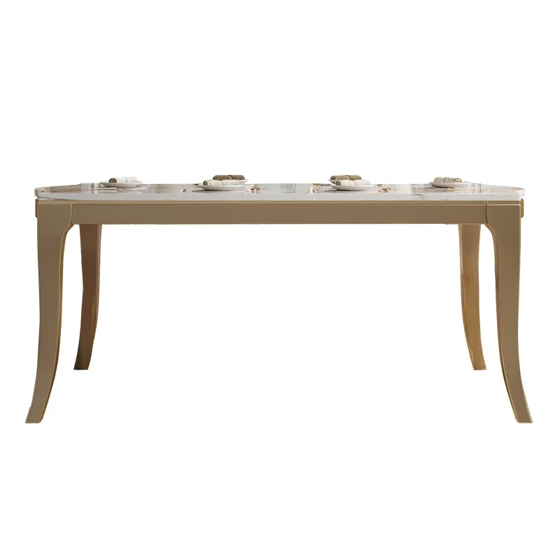 

American light luxury rock slab dining table and chair solid wood champagne gold small apartment modern simple restaurant rectan