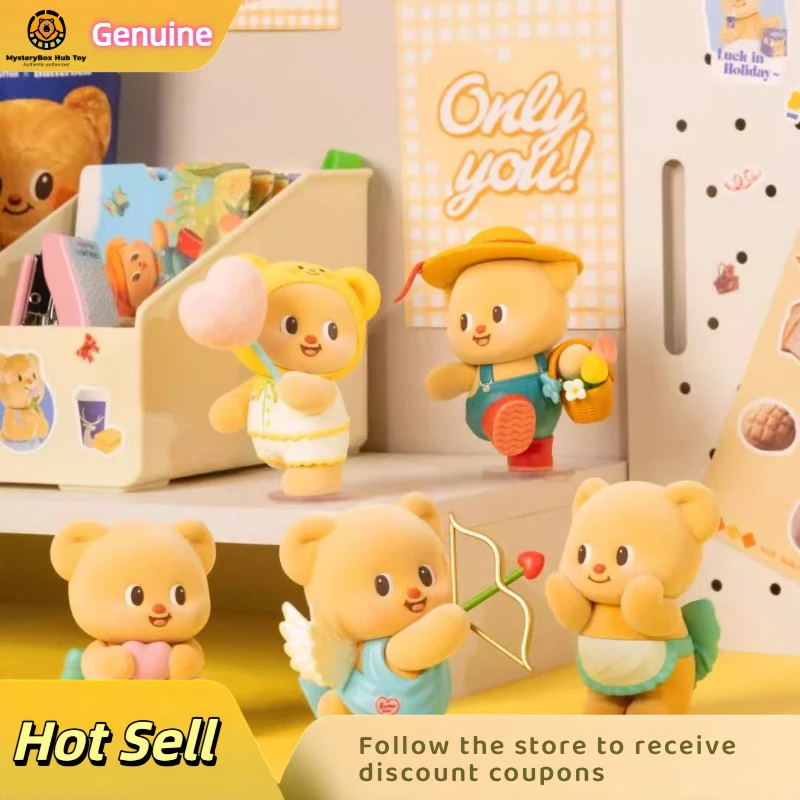 

New Genuine Spot Butter Bear Blind Box Sweet Daily Series Girls Cute Flocking Toys Ornaments Gifts Flocking Toys