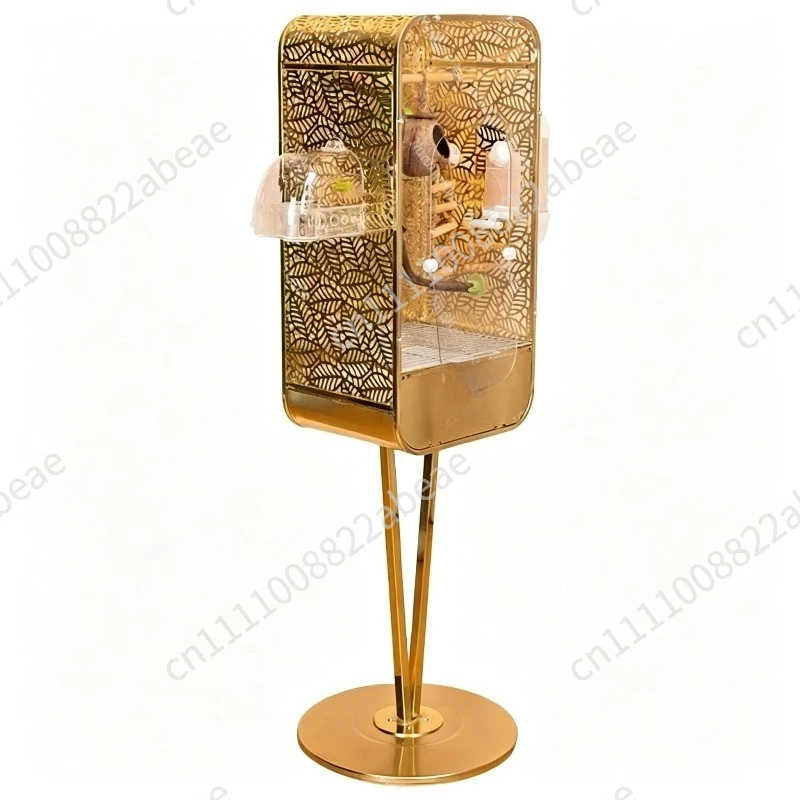 Luxury Golden Bird Cage Floor Standing Large Parrot Cage Decorative Home Aviary Spacious Bird Villa Tall Indoor For Macaws
