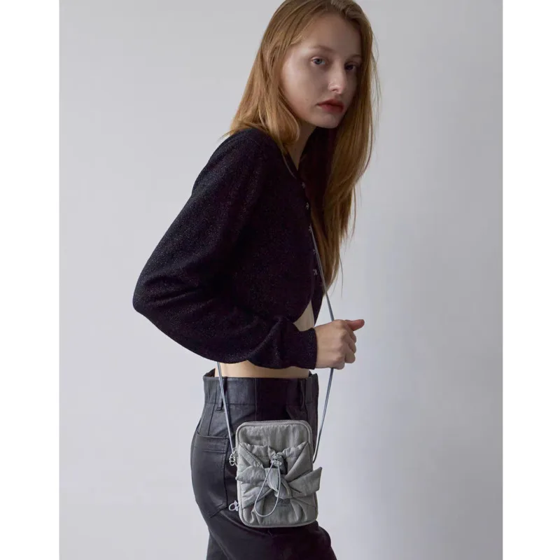 Bow Waist Bag Women 24 New Korean Japan Waterproof Headphone Bag Single Shoulder Crossbody Nylon Coin Purse Unisex Handbag New