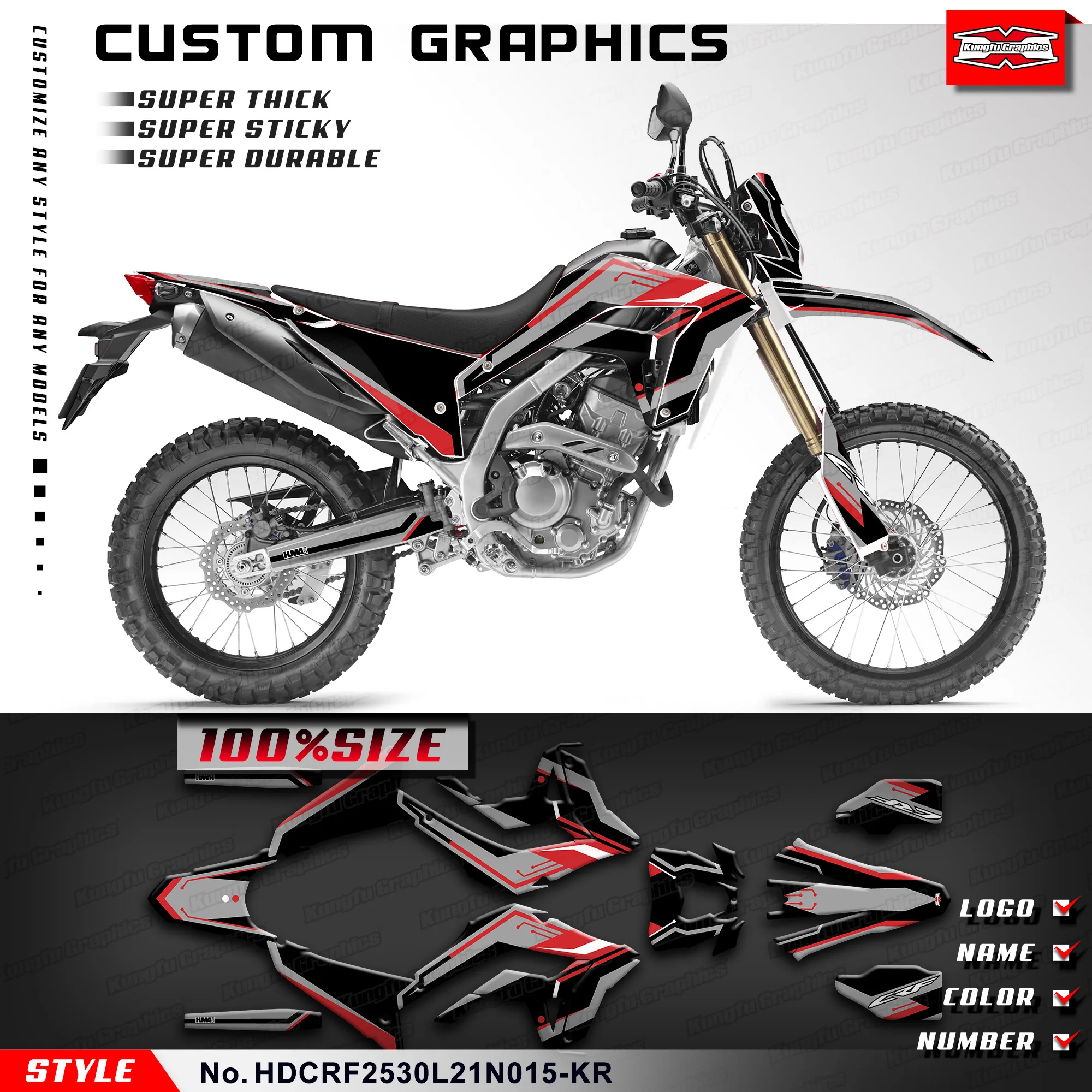

KUNGFU GRAPHICS гоночная наклейка на мотоцикл для Honda CRF 250L 300L CRF250L CRF300L 2021 2022 2023, HDCRF2530L21N015-KR