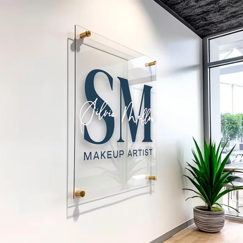 Custom Acrylic Business Sign UV Printed Logo Perspex Plate Beauty Salon Nails Studio Wall Aesthetic Decor Office Signage Plaque
