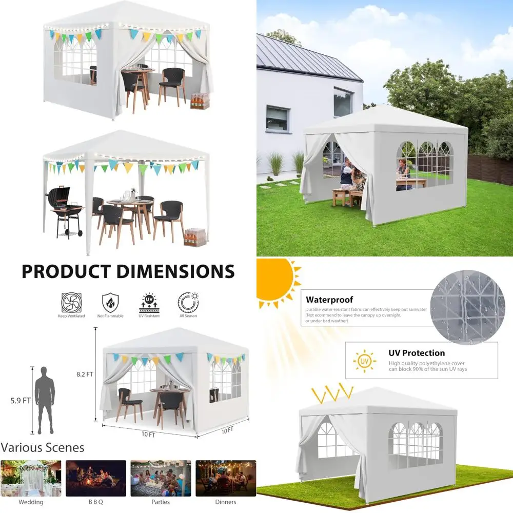 

JupiterForce 10x10 Outdoor Wedding Party Tent with Removable Walls, Heavy-Duty Waterproof Gazebo, White