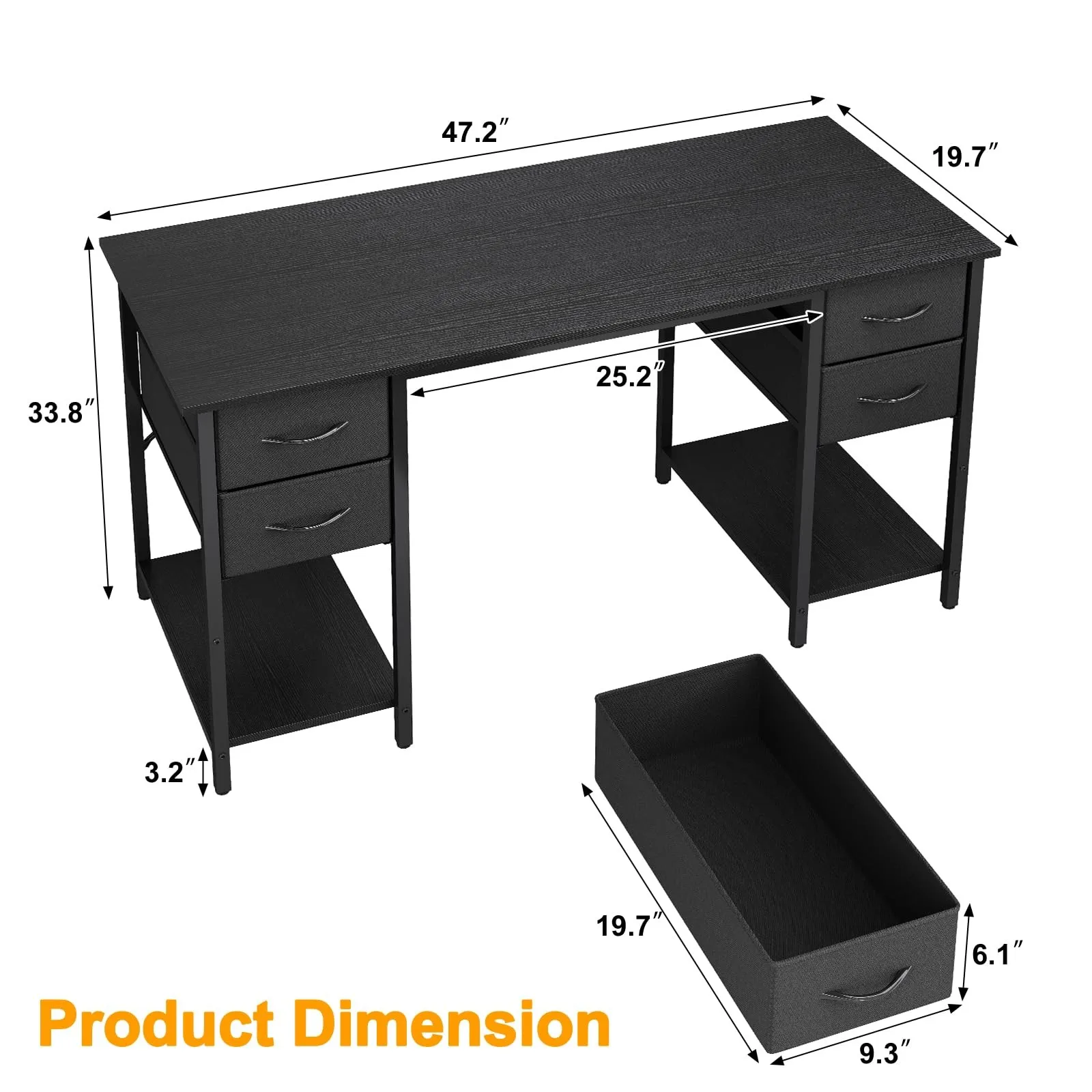 Computer DesksSpacious 47 Inch Office Desk with 4 Storage Drawers for Gaming Work and Study