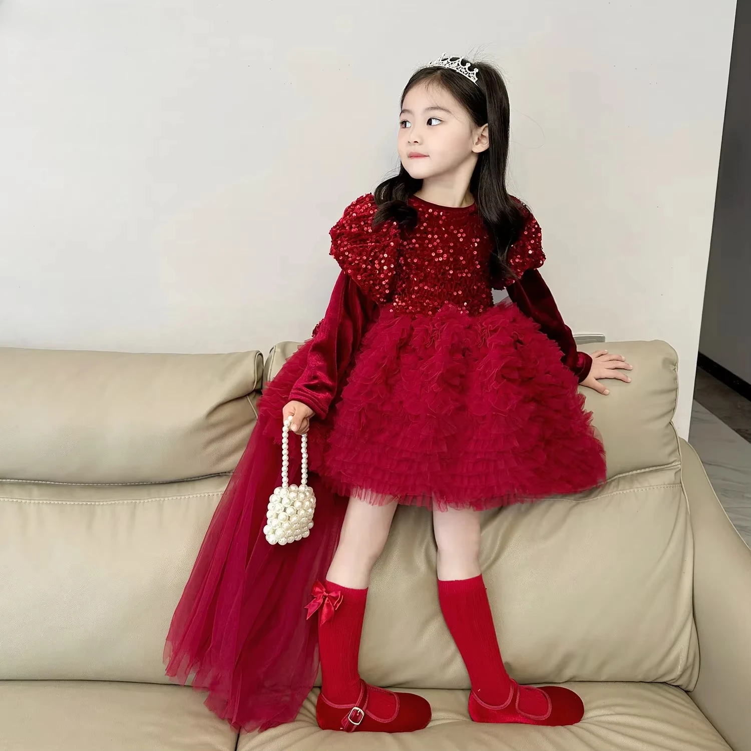 

Красное платье 2025 года, тюлевое платье с перьями для девочек, одежда для крещения, выпускного вечера, Vestidos, праздничное платье на заказ, пышное платье, платья с цветочным узором для девочек