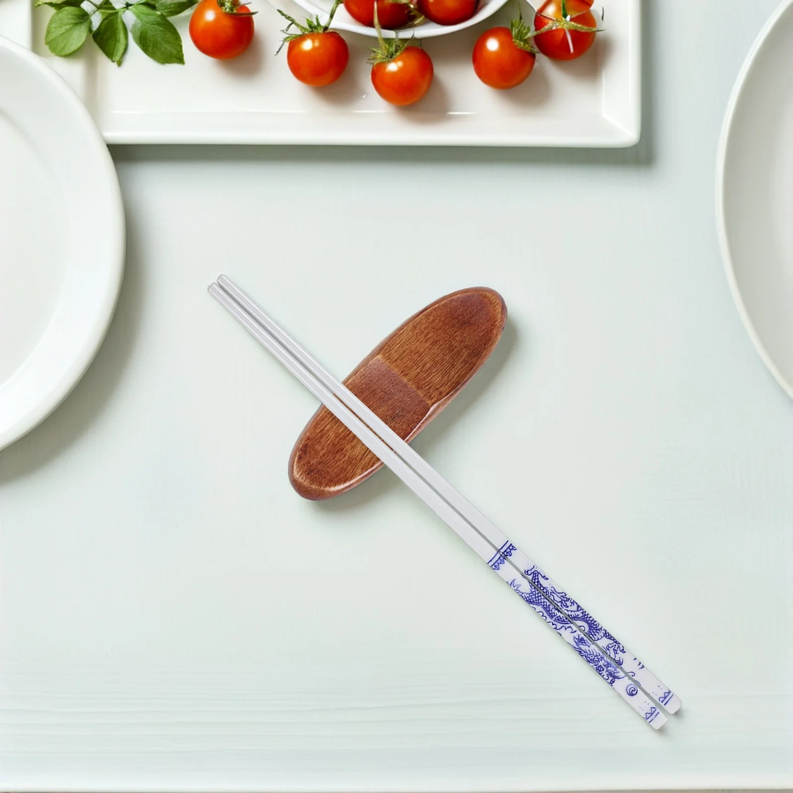 Soporte para palillos de madera de estilo japonés, estante ecológico de doble uso, decoración de mesa de comedor, superficie lisa, marrón, 6 uds.