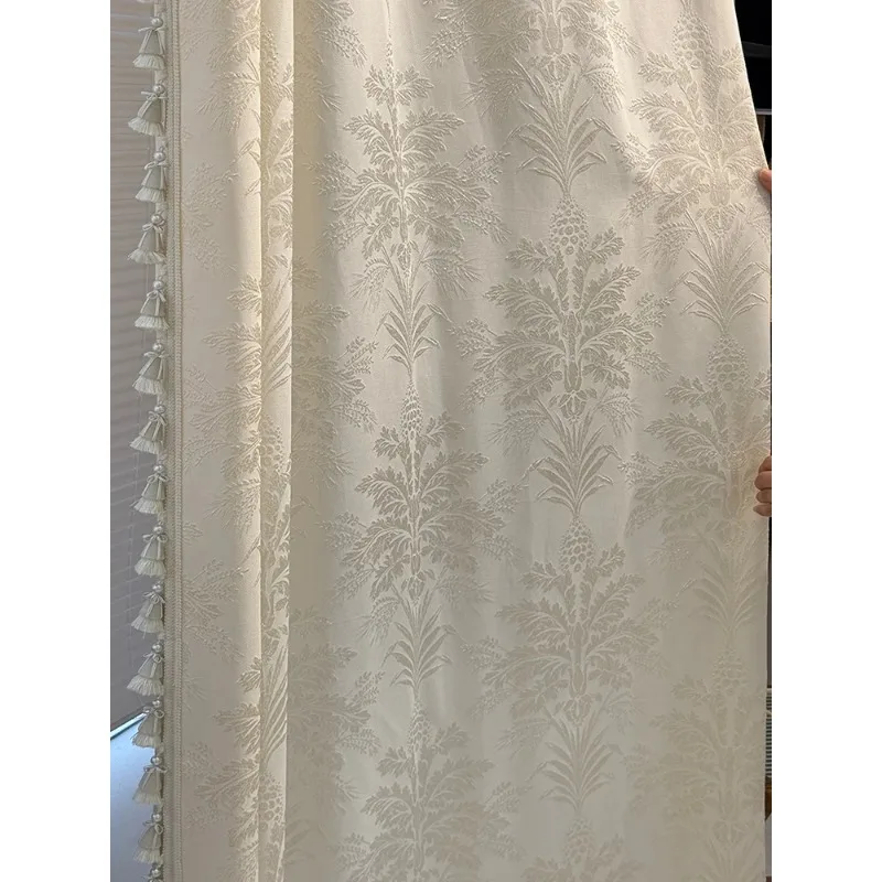High Grade French Cream Plant Jacquard Curtains for Living Room Bedroom French Window Window Screen Customized Finished Balcony