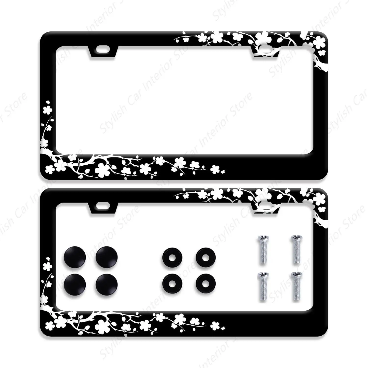 

Plum Blossom Flower License Plate Frame Beautiful Floral License Plate Stainless Steel Auto Parts Funny License Plate Decorative