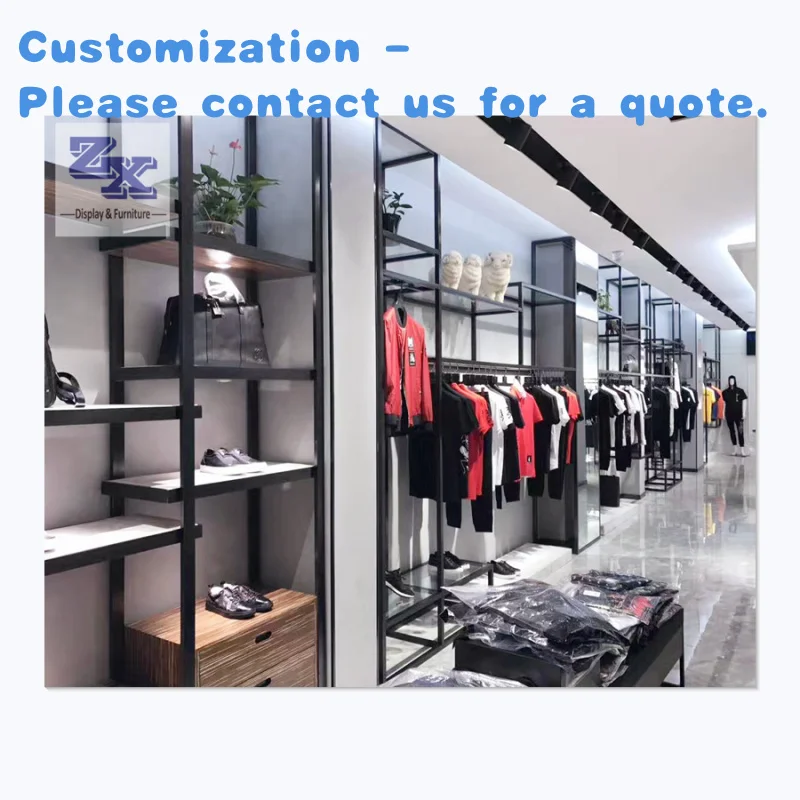 custom.Guangzhou-ZX Men Clothing Shop Fitting Store Fixtures Metal Display Rack Stand Apparel Store Decoration