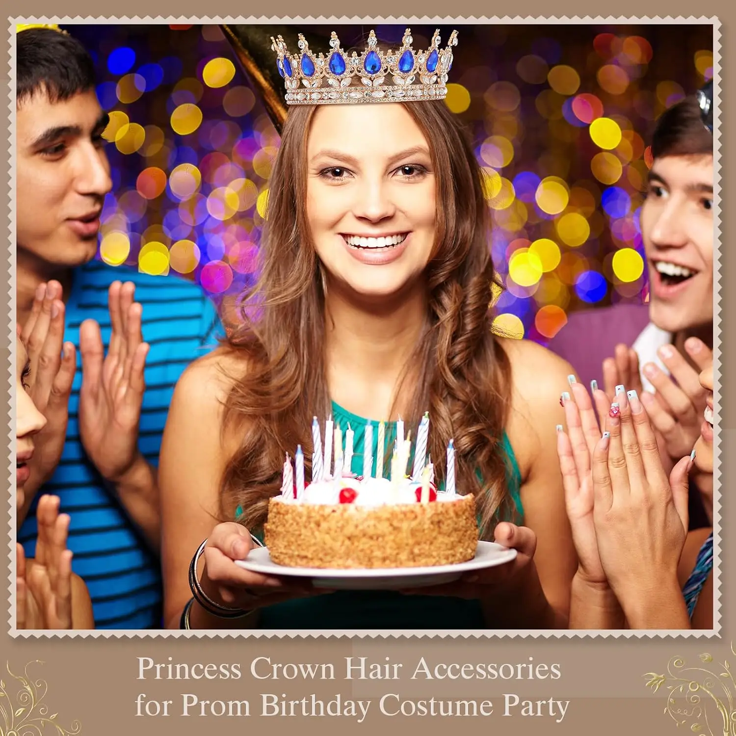 2 Pcs blue King and Queen Crown Set, Prom,Blue Gold,Blue Style Rhinestone Tiara for Women Men, Royal Wedding Birthday Homecoming