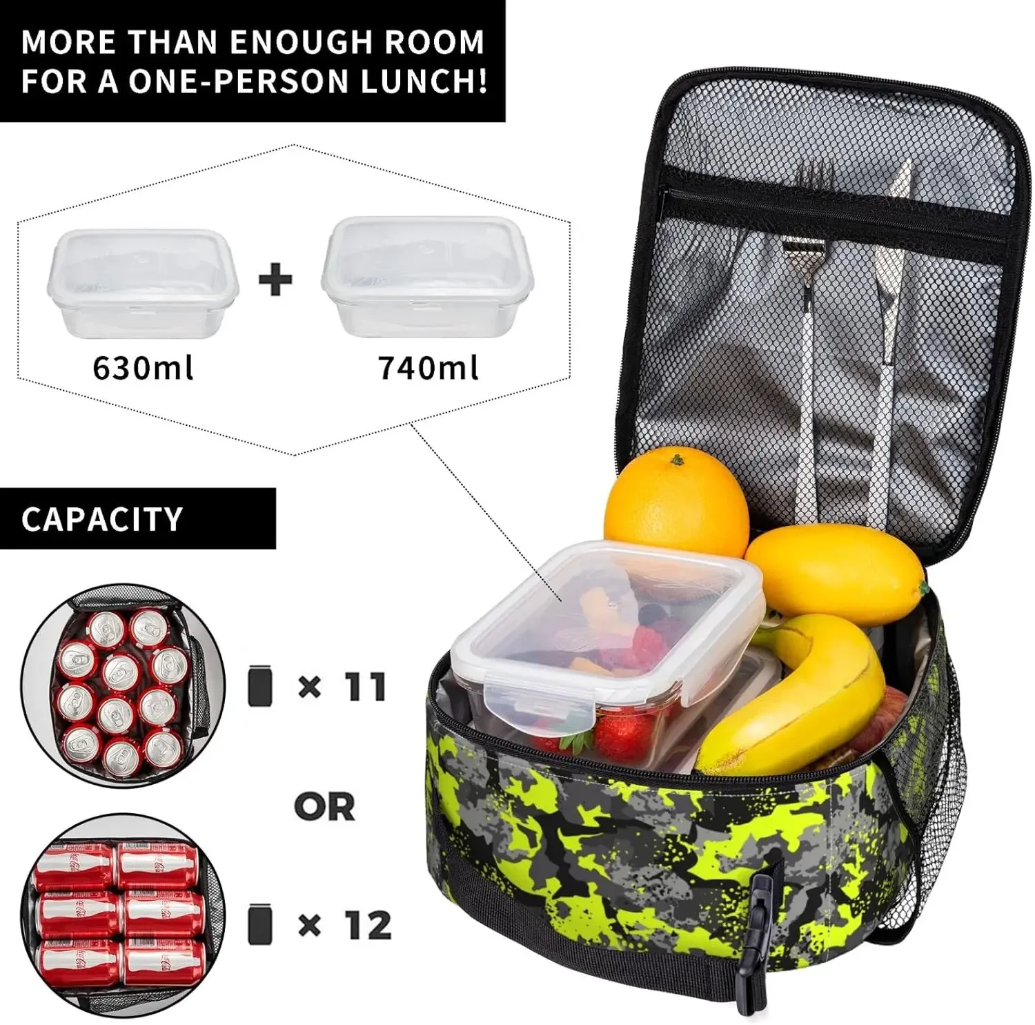 Camouflage Hunting Texture Military Camo Durable Waterproof Insulated Lunch Bag Reusable Cooler Thermal Tote Lunch Box Picnic