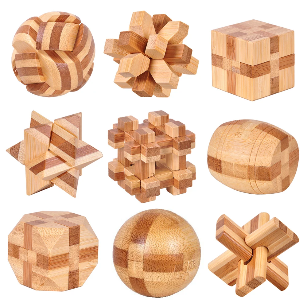 Bambusowe drewniane zabawki edukacyjne dla dzieci puzzle 3D gra dla dorosłych odblokuj zabawki Montessori dla dzieci dziewczyny chłopcy prezent 1PC 4.5*4.5*4.5cm