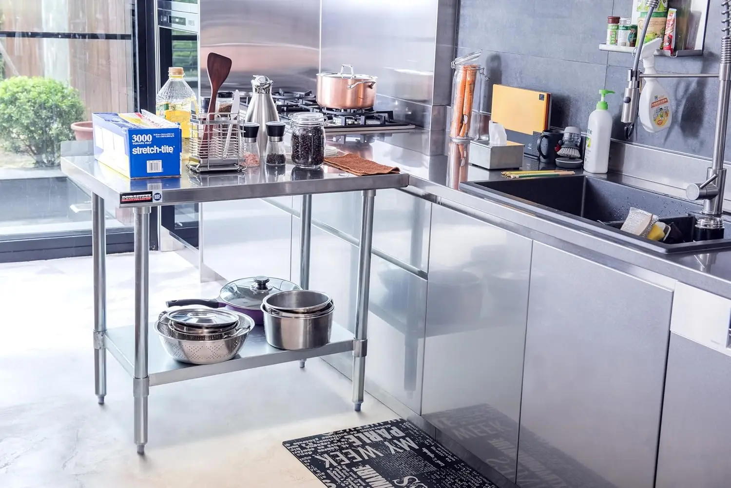 Durasteel-Nsf Mesa de cozinha comercial, aço inoxidável, Cooking Prep, Kitchen Island Workstation, ajustável, 24x30 in