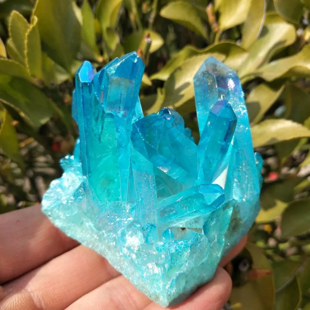 Rare Beautiful Sky-blue Flame Ring Quartz Crystal Cluster Specimen Wedding Decoration Aquarium