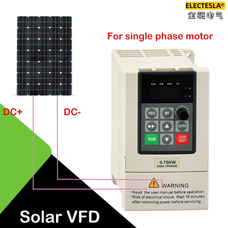 Inversor solar VFD 220V Entrada monofásica 200V-400VDC Salida monofásica 220V Control de velocidad de bomba sumergible monofásica