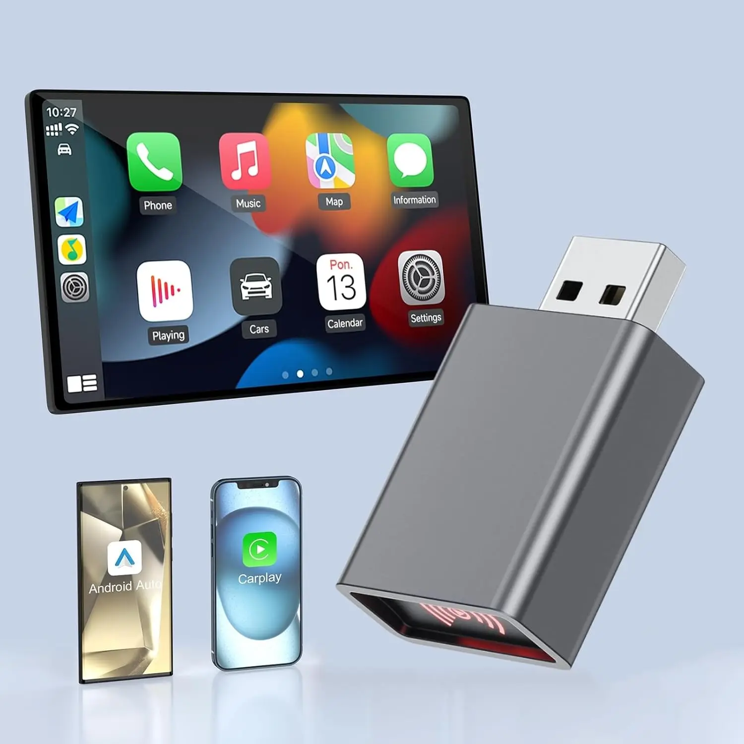 Mini Android Auto and Wireless USB CarPlay Adapter Convert Factory Dongle for iOS 12+/Android No Delay