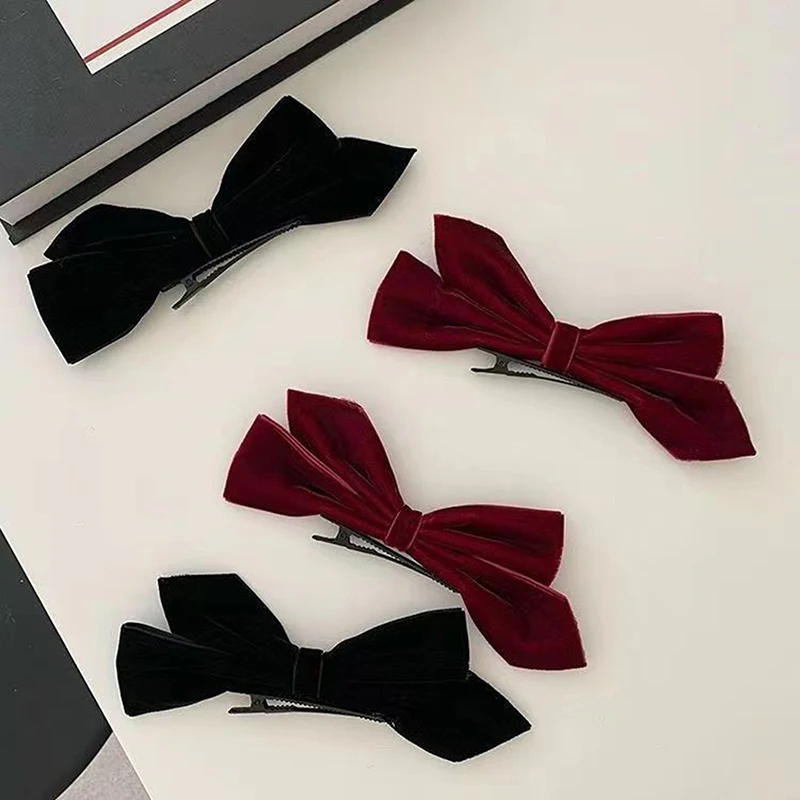 2 Stück Samt-Haarschleifen Neujahrs-Haarband für Mädchen Elegante Damen-Haaraccessoires Herbst-Winter Pony-Clips Geschenk 2 Stück/Set – Detail 6