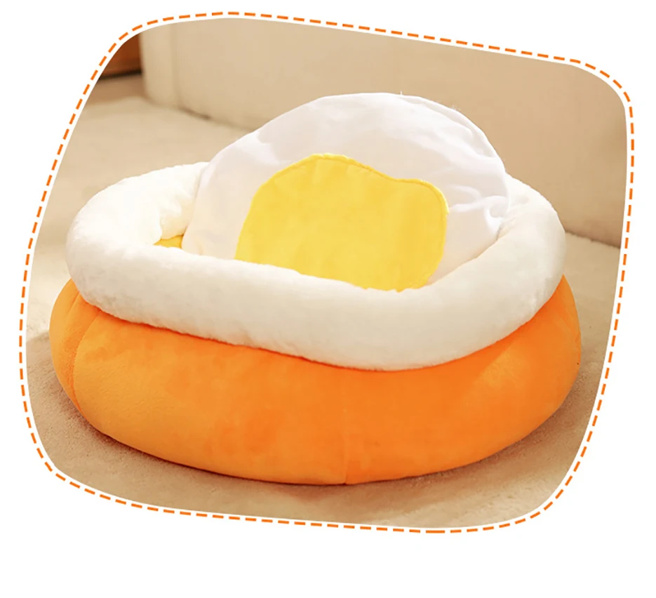 Kitten and Puppy Fried Egg-Shaped Bed: Warm and Soft Winter Sleeping Nest for Pets