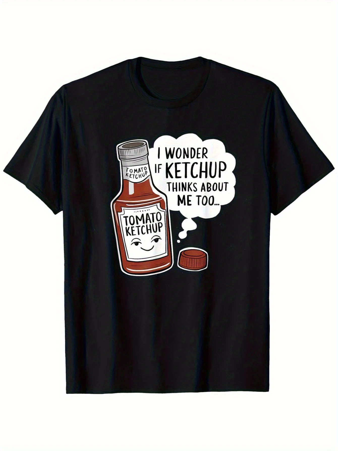 Funny Do I for THINK Tomato Sauce Is Thinking of Me? Men's T-Shirt - Casual Short Sleeve Round Neck Shirt with Tomato Print, Humorous Gift for Dad, Husband, Suitable for Summer  Casual Attire -  (Stock Available)
