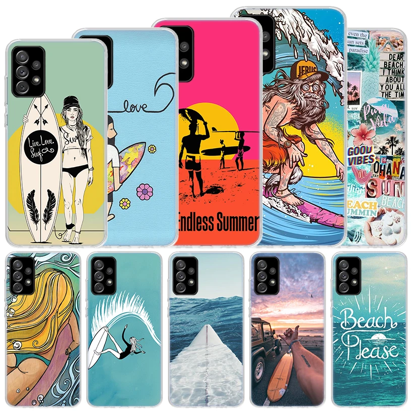 Surfboard Surfing Art Surf Girl Summer Soft Case For Samsung Galaxy A51 A71 A50 A70 A21S Phone Cover A30 A20E A10 A31 A41 A6 A7