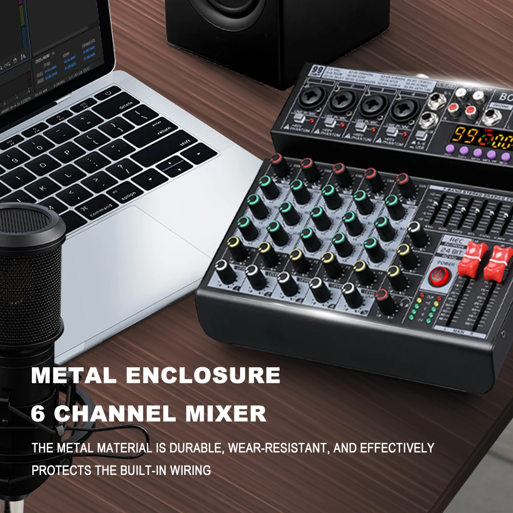 BOMGE 06A 6 قناة خلط وحدة التحكم 99 DSP 7 الفرقة EQ الصوت جهاز مزج الصوت مع USB PC سجل بلوتوث AUX 48 فولت مراقبة فانتوم #2