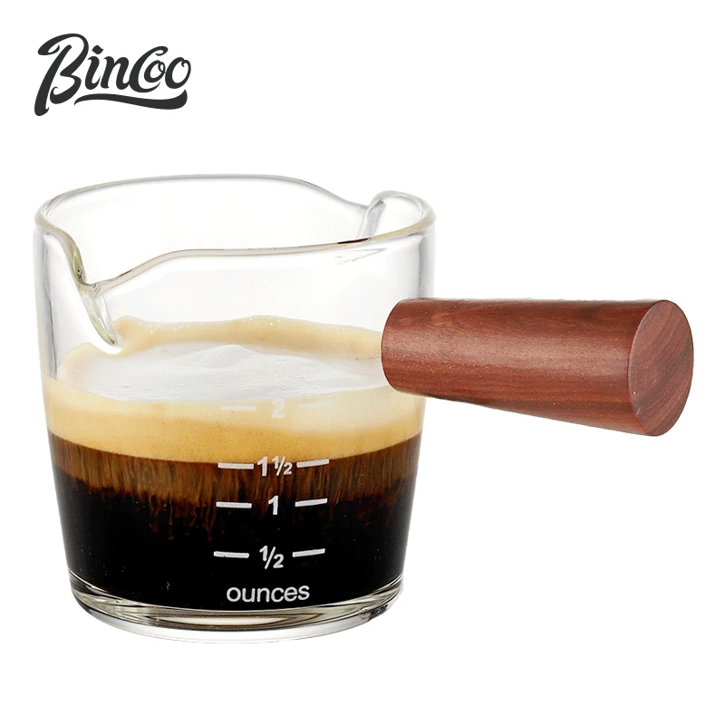 

Bincoo Heat-resisting Glass Coffee Espresso Measuring Cup Glass Milk Jug Latte Mixer With Wooden Handle Glass Scale Measure Mugs