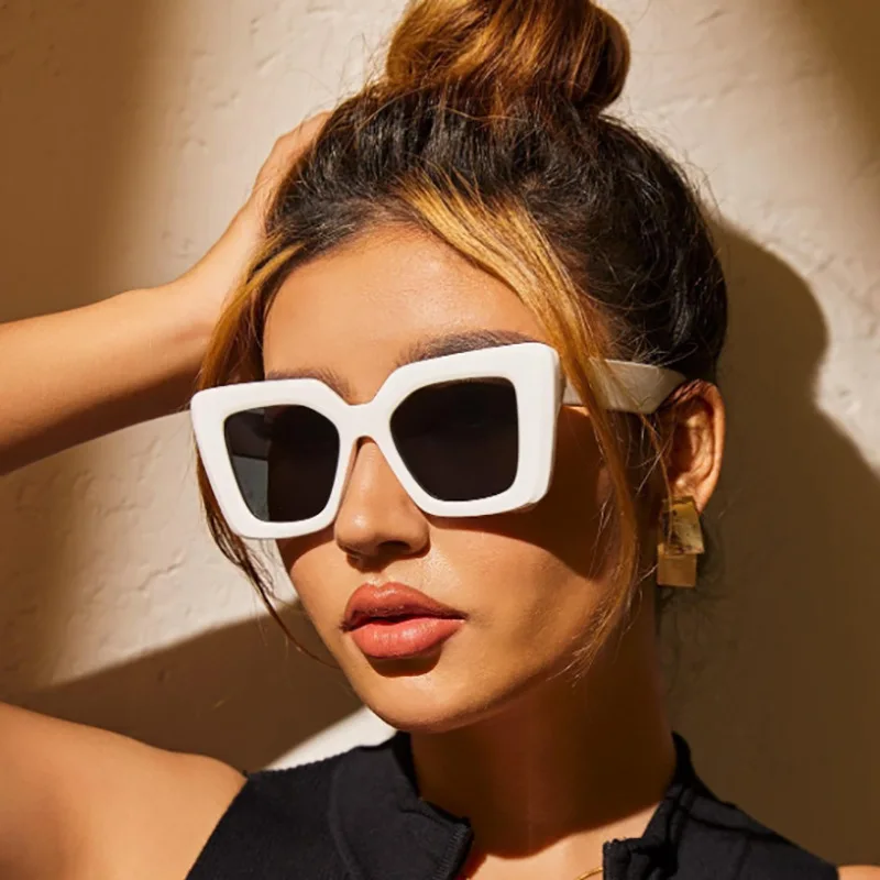 New Vintage Sunglasses Women Men Square Big Frame Sun Glasses Female Brand Designer Retro Shades Fashion Cat Eye Sunglasses
