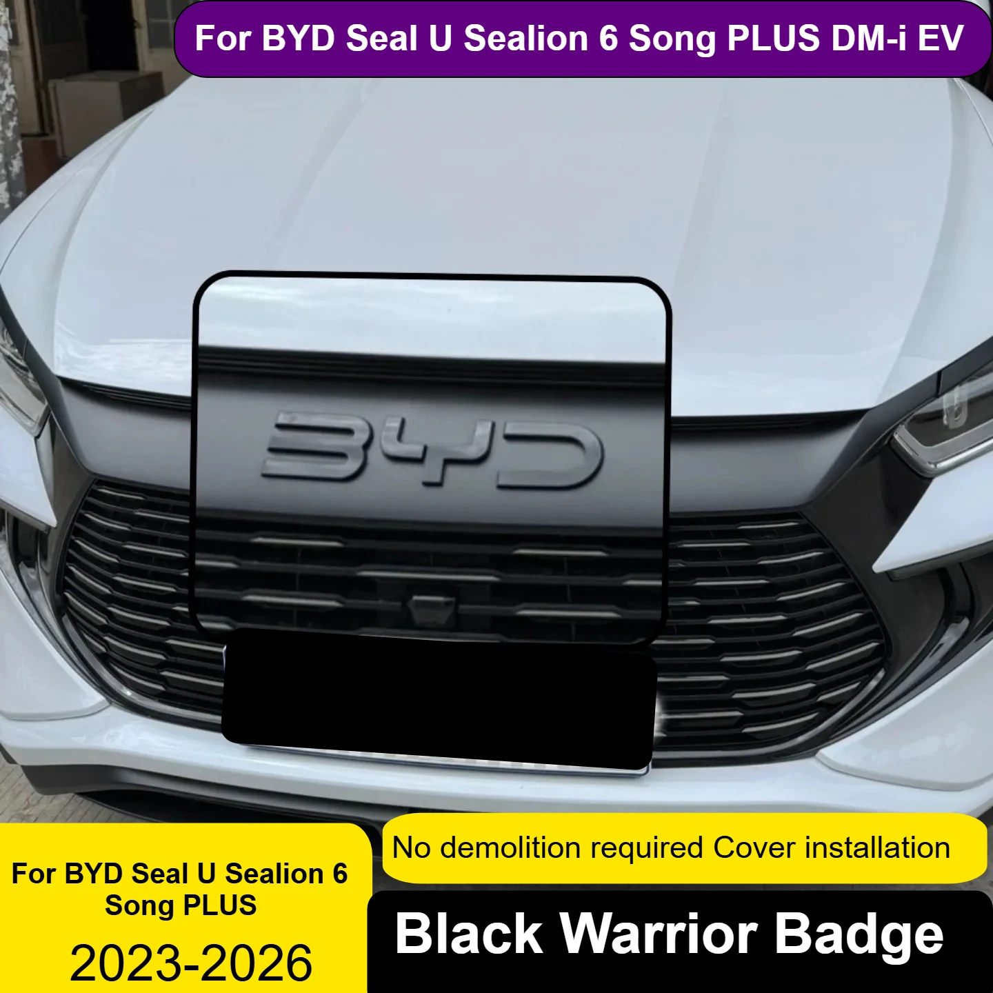 For BYD Seal U Sealion 6 Song PLUS DM-i EV Car Front Rear Black Badge Black Warrior Car Modification Decoration Accessories