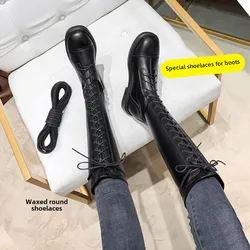 Over-the-Knee Knight  Boots Frye Boot High round Thin Shoelaces Black Men's and Women's Leather Shoes Waxing Shoelace Long