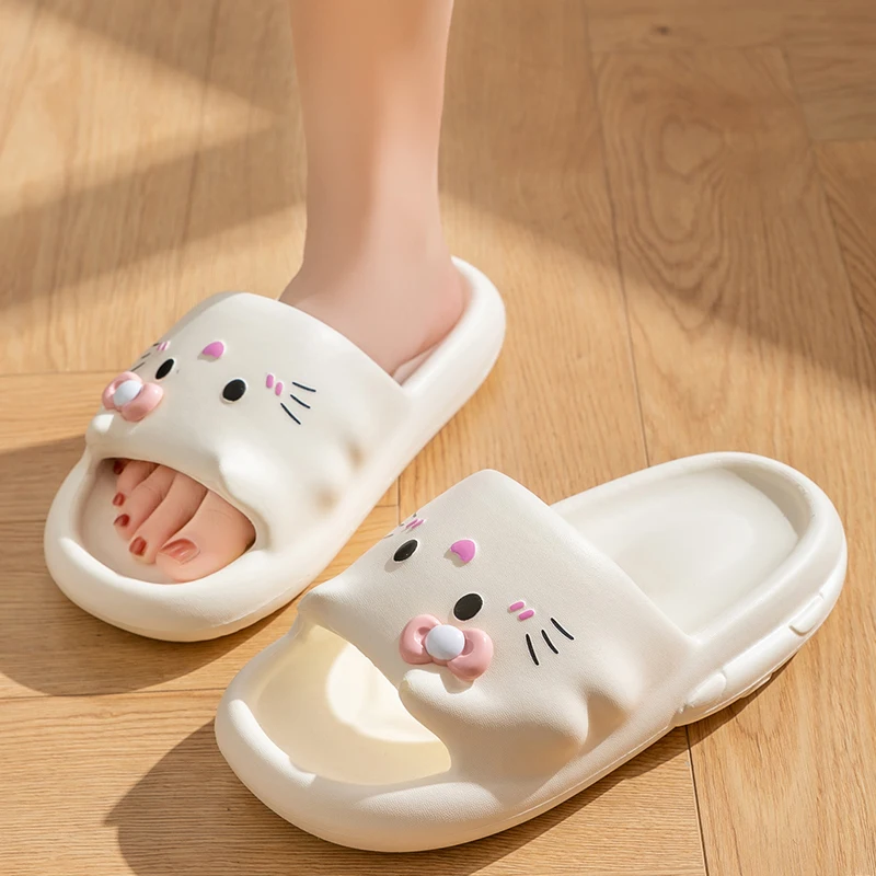 Casual Slippers Women Home Fashion Cartoon Cat Designer Shoes Girls Trend Summer Beach Indoor Cute Platform Slides Flats Elegant