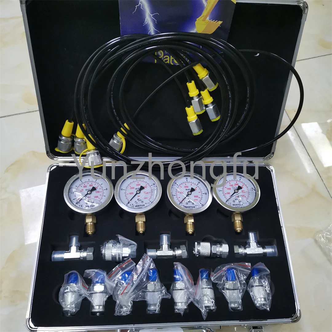 4 Gauges Hydraulic Pressure Gauge Set hydraulic test kit diagnostic tool For Excavator Hydraulic Pressure Measurement Kit