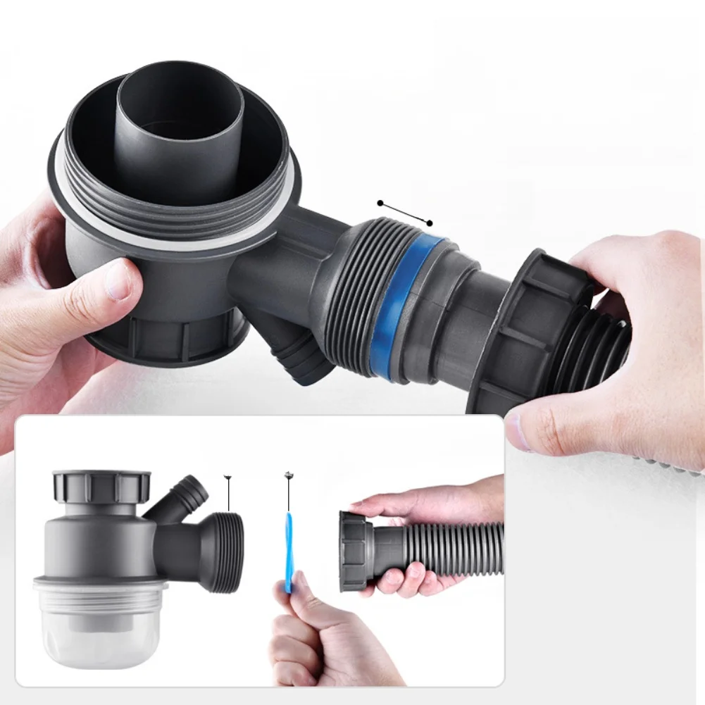 Kitchen Sink Repair Gray Double Sink Drain Robust Kitchen Waste Management Drain Space-saving Drain Kit 2 Adapters Included