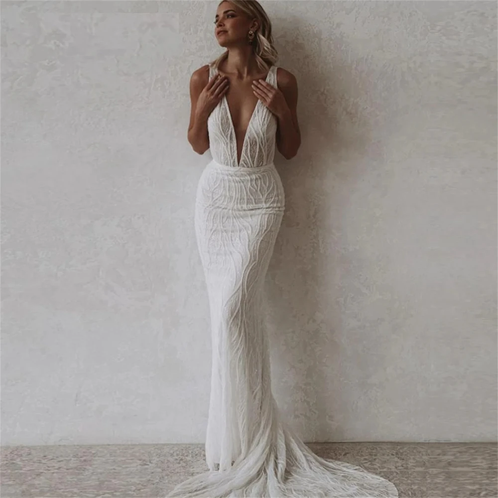 V -neck Large Size Wedding Dresses for Woman Plus Size Reveal Back Custom Wedding Dress for Women 2024 Bride Amanda Novias