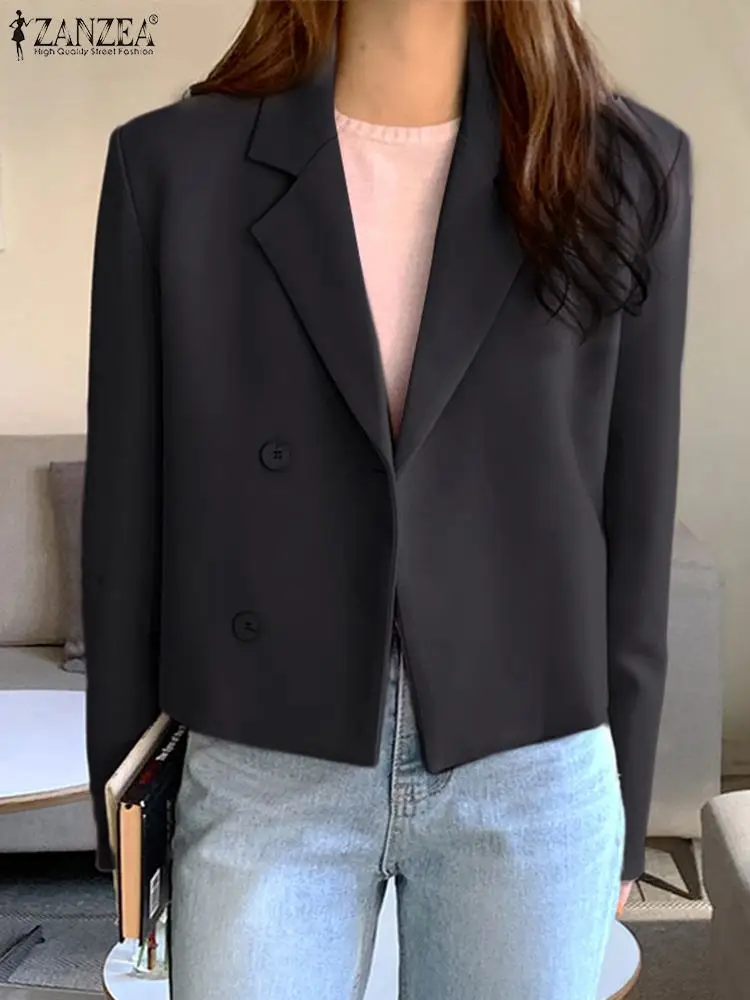 

ZANZEA 2024 New Fashion Lapel Collar Jacket Casual Loose Blazer Vintage Solid OL Short Sleeve Office Coats Women Short Outerwear