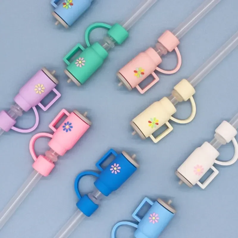 5Pcs Ins Style Cute Silicone Straw Lids Large Diameter Straw Cap Color Silicone Leakproof Plug Cold Drink Accessories Dust Cup
