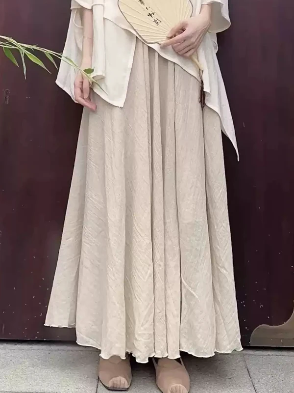 Novo chinês zen sle tom frio camiseta conjunto feminino verão nacional sle ort sve algodão linho saia assimétrica