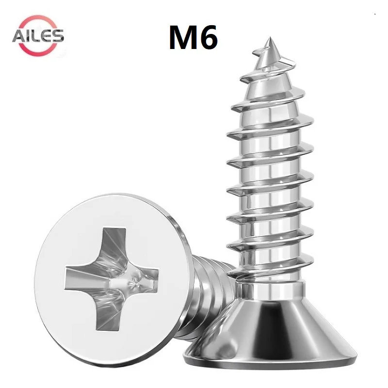 

M6 Cross Recessed Flat Head Self Tapping Screws 304 Stainless Steel Phillips Machine Bolts 12 16 20 30 40 50 60 80 90 100mm