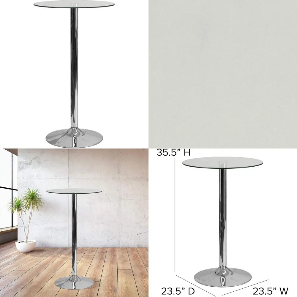 

Round 23.5 Tempered Glass Table with 35.5 Chrome Stand by Kenneth Commercial